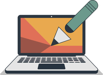 Laptop with a Large Pencil Drawing on the Screen