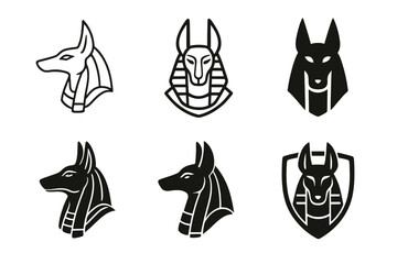 Obraz premium Mystical Deity Icons. Ancient gods and goddesses in a mystical landscape. Set Logo of Ancient gods and goddesses in a mystical landscape: Anubis jackal. Icon