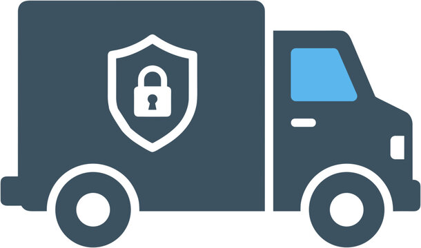 Secure delivery truck with a shield and lock symbol in a modern flat design style