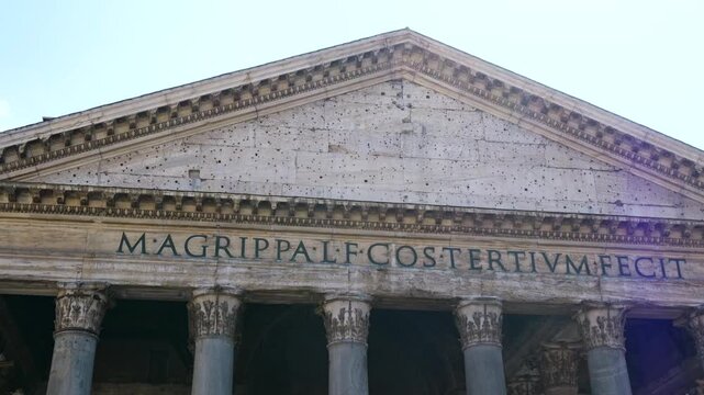 pantheon temple rome inscription walls ancient text stonework temple&rsquo;s entrance front view historic architecture architectural detail cultural heritage 