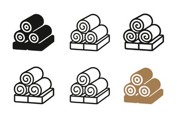 Loft Insulation Logos. Loft insulation. Set Logo of Loft insulation: stacked batts bundle. harmonious logo variations of the same emblematic concept, each with © Viacheslav
