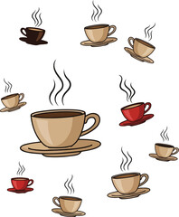 Obraz premium Assortment of Steaming Coffee Cups and Mugs Vector Illustration for Cafe Menu Design