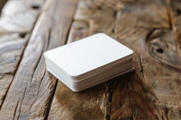 Fototapeta premium Stack of blank cards on wooden table