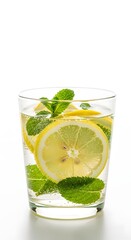 Fototapeta premium Refreshing lemon water with mint recipe for healthy lifestyle and detox drink for wellness and hydration