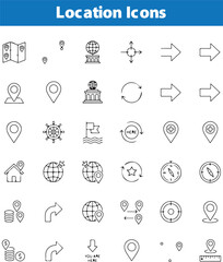 vector set of Route Optimization line icon, Route icon between two points with dotted path and location pin. Route location icon
