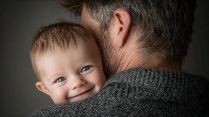 Cherished moments shared between a father and his smiling baby during a cozy indoor session