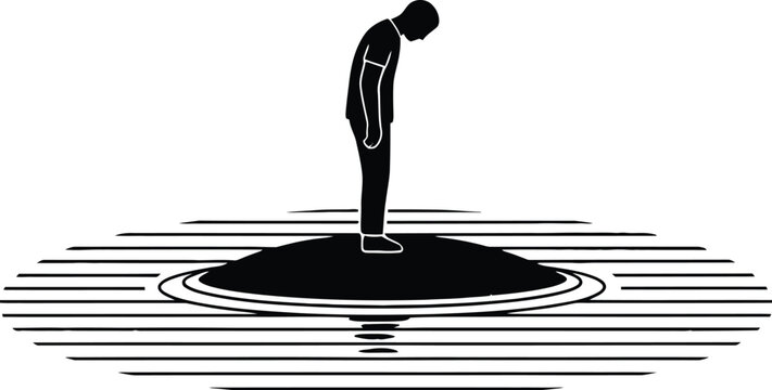 Climate change: person on a small island with rising water