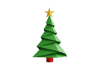 Obraz premium A stylized green christmas tree with a gold star on top, isolated on transparent background