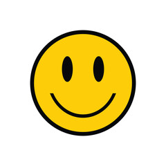Fototapeta premium Bright yellow smiley face icon simple happy face emoji vector representing positivity, happiness, and joy for web, app, design, social media, and communication projects