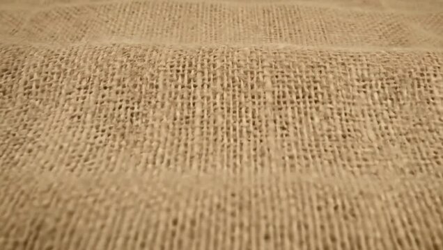 A close-up sliding shot of a brown burlap fabric texture closing a green screen.