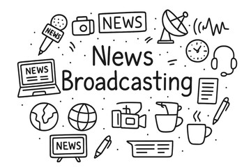 News Doodle Elements. News Broadcasting. Hand-drawn doodle illustration of News Broadcasting. microphone,