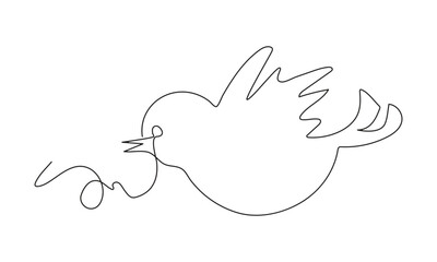 One line continously drawing bird flying vector illustration, minimal continuous line art symbol of freedom and peace.