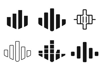 Home Theater Logos. Installing a new home theater sound system. Set Logo of Installing a new home theater sound system: sound equalizer bars. Icon set.