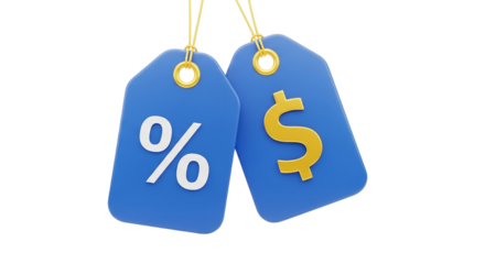 Unveiling Savings Percentages Dollars on Blue Tags Hint at Lucrative Deals Awaiting Savvy on transparent background