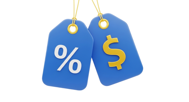 Unveiling Savings Percentages Dollars on Blue Tags Hint at Lucrative Deals Awaiting Savvy on transparent background