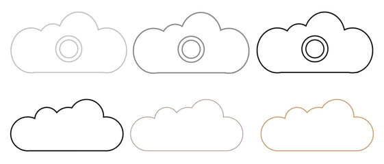 Cloud outline icon set in minimal design vector collection of modern cloud shapes with circle details for weather, data storage, web design, and technology interface projects