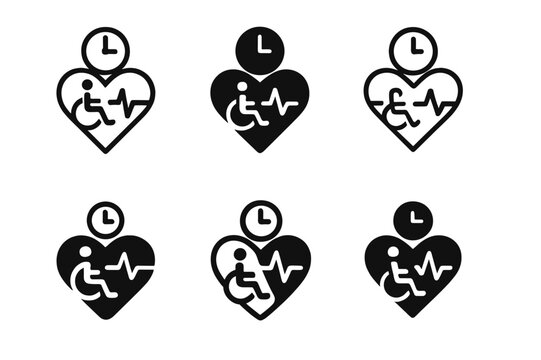 Adaptive Fitness Icons. Adaptive fitness and exercise routines. Icon set. Set Logo of adaptive fitness and exercise routines: heart-rate monitor and timer.