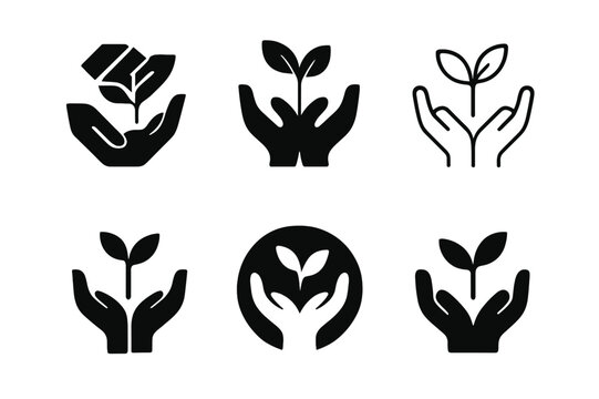 Hands Holding Sapling. Nurturing relationships and emotional connections. Set Logo of nurturing relationships and emotional connections: hands holding sapling.