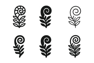 Nature-Inspired Logo Variations. Graphic design trends nature inspired design example. Set Logo of graphic design trends nature inspired design example: fern