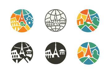 Cultural Diversity Logos. Celebrating diversity through cultural heritage sites. Set Logo of celebrating diversity through cultural heritage sites: mosaic