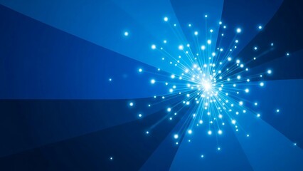 Abstract digital explosion featuring burst of light and glowing particles on a blue background