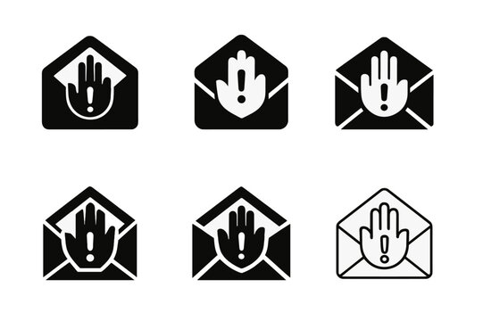 Cease and Desist Logos. Lawyers and clients discussing intellectual property cases. Set Logo of cease and desist letter: envelope with exclamation mark and