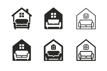 Staged Home Logo Set. Home staging for selling. Set Logo of home staging for selling: staged home showcase scene. Icon set. harmonious logo variations of the