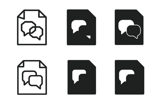 Intellectual Property Icons. Lawyers and clients discussing intellectual property cases. Set Logo of licensing negotiation: contract with two speech bubbles.