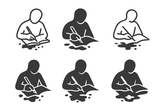 Reflective Journal Logos. A person journaling their thoughts and reflections for personal growth. Set Logo of A person journaling their thoughts and