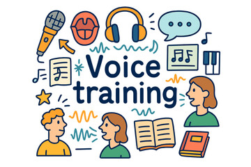 Voice Training Doodle. Voice training. Hand-drawn doodle illustration of voice training. Microphone, vocal