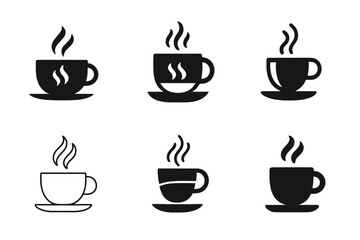 Obraz premium Morning Tea Logos. Morning routine. Set Logo of Morning routine: cup of tea with rising steam. Icon set. harmonious logo variations of the same emblematic