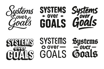 Fototapeta premium Emblematic Lettering Variations. Systems over goals. Set lettering. harmonious lettering variations of the same emblematic concept, each with different