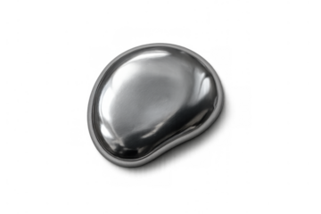 Liquid metal blob with reflective surface, creating abstract scientific and technological concept on transparent background