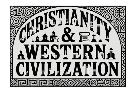 Christianity and Civilization Iconography. Decorative Display Lettering ? "Christianity & Western Civilization" with silhouette letters containing tiny