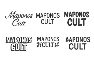 Obraz premium Maponos Lettering Variations. Maponos Cult. Set lettering. harmonious lettering variations of the same emblematic concept, each with different artistic