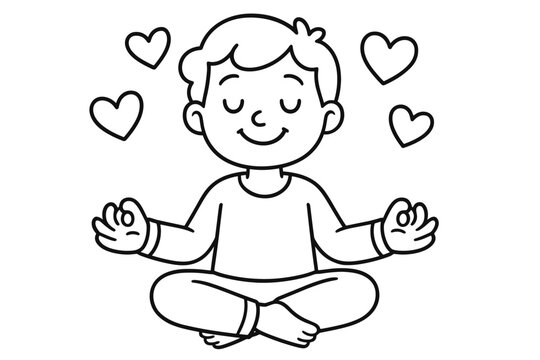 Meditation Coloring Page. Relaxation time children?s coloring book illustration, outlined drawing, cheerful - Powered by Adobe