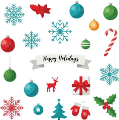 Assorted Colorful Christmas and Holiday Icons Collection on White Background