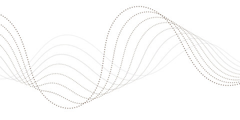 Dynamic Abstract of Brown Halftone Dots Forming a Fluid, Wavy Line, Evoking Sound Waves, Data Flow, or Elegant Digital Movement.