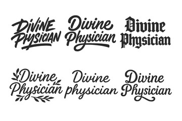 Fototapeta premium Harmonious Lettering Grid. Divine Physician. Set lettering. harmonious lettering variations of the same emblematic concept (Dynamic brushstroke graffiti