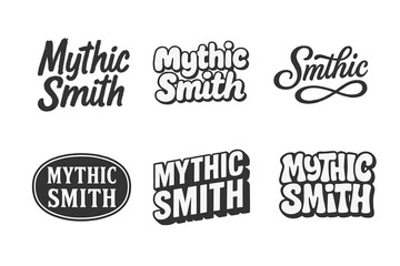 Obraz premium Mythic Smith Variations. Mythic Smith. Set lettering. harmonious lettering variations of the same emblematic concept (Grunge textured brush lettering, Rounded