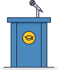 Blue Graduation Podium with Microphone and Mortarboard Icon for Academic Speeches