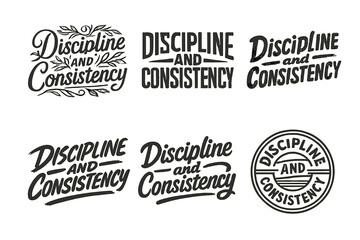 Diverse Lettering Styles. Discipline and Consistency. Set lettering. harmonious lettering variations of the same emblematic concept, each with different