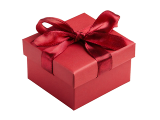 Red gift box with red ribbon bow isolated on transparent background