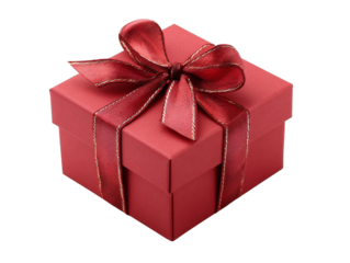 Red gift box with red ribbon bow isolated on transparent background
