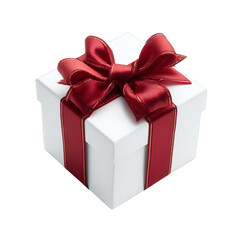 Obraz premium White gift box with red satin ribbon bow isolated on transparent background