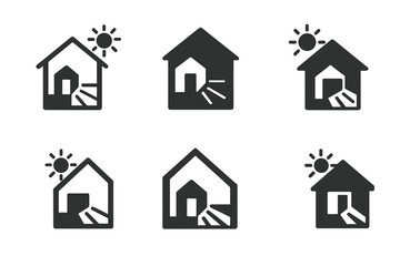 Obraz premium Natural Light Logos. Maximizing natural light in interior design. Icon set. Set Logo of maximizing natural light in interior design: house cutaway showing