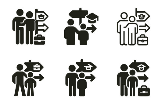 Career Path Logos. A mentor guiding a student in career choices and personal development. Set Logo of A mentor guiding a student in career choices and personal