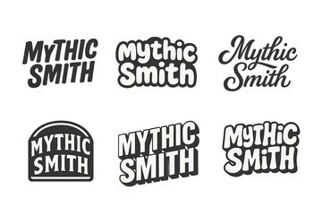 Obraz premium Mythic Smith Variations. Mythic Smith. Set lettering. harmonious lettering variations of the same emblematic concept (Grunge textured brush lettering, Rounded