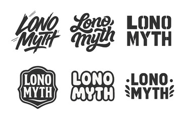 Diverse Lettering Styles. Lono Myth. Set lettering. harmonious lettering variations of the same emblematic concept, each with different artistic interpretation