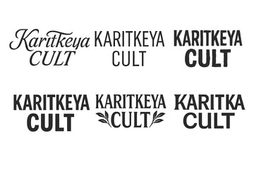 Obraz premium Varied Letterforms Grid. Karitkeya Cult. Set lettering. harmonious lettering variations of the same emblematic concept, each with different artistic